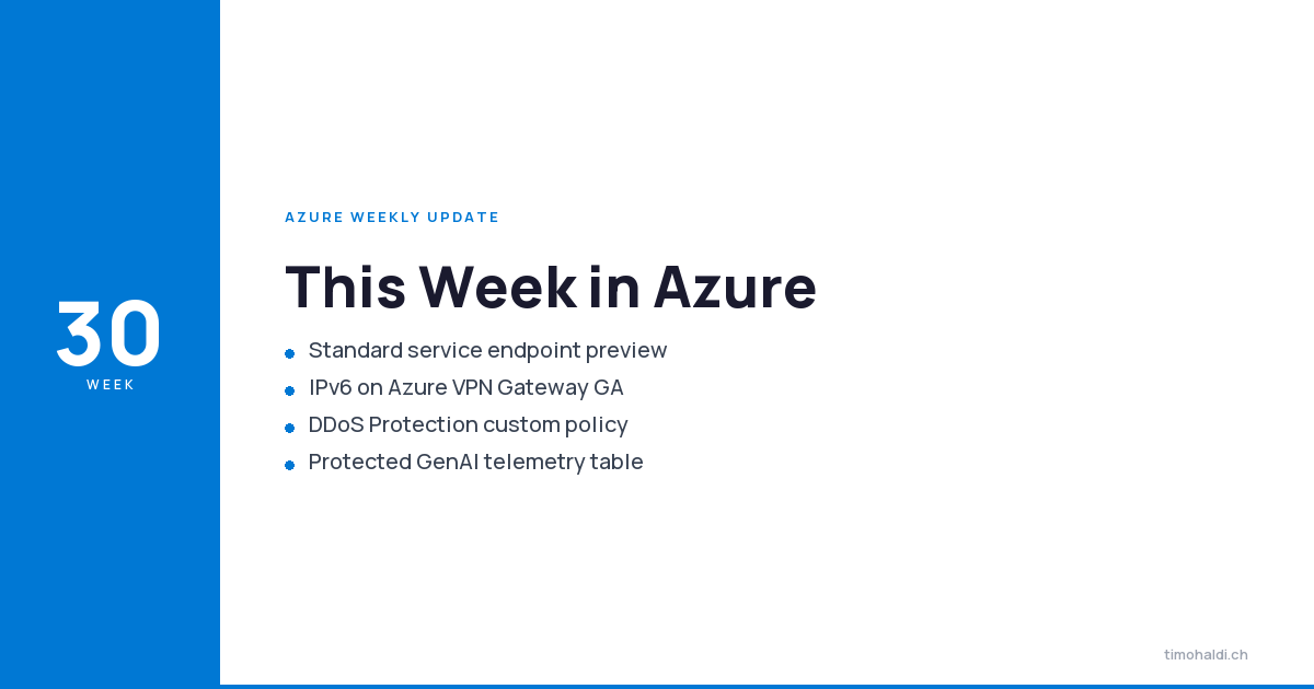 Azure Weekly CW30: Standard Service Endpoints & AI Telemetry